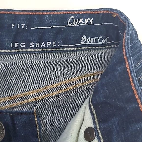 Eddie Bauer Curvy Bootcut Jeans Low Waist Rise Dark Wash Distressed Tall Long - Picture 12 of 17